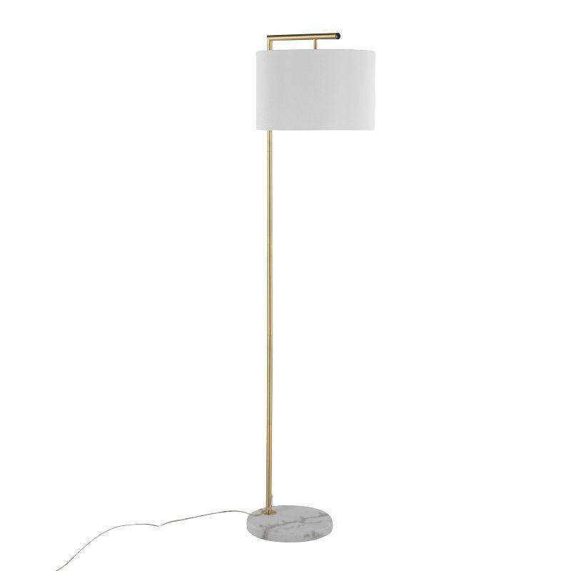 68" Gold Metal and White Marble Floor Lamp with Linen Shade