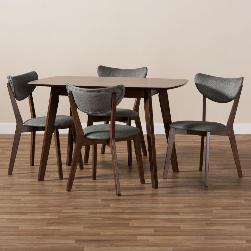 Hadrea 5-Piece Walnut Finish & Dark Grey Fabric Upholstered Dining Set