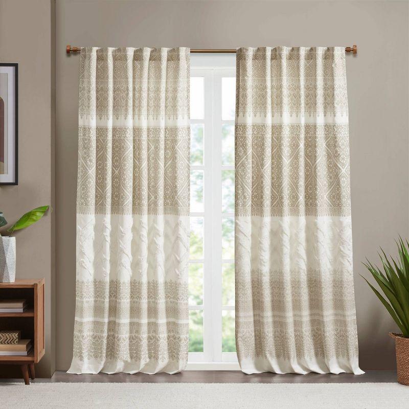 Taupe Cotton Linen Boho Chic Room-Darkening Curtain Panel