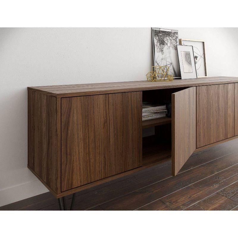 Slim TV Stand for TVs up to 80" Walnut - Nexera: Laminated MDF, Storage, Console