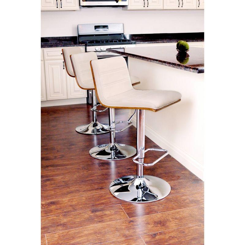 Set of 2 Vasari Adjustable Walnut Wood Barstools Cream - LumiSource: Padded Seat, Chrome Base, Swivel Function