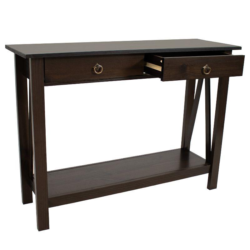 Sunnydaze Indoor Console Table with 2 Drawers and Shelf - Solid Pine Construction - Dark Brown - 42"