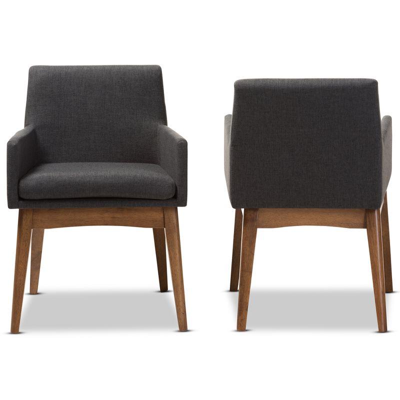 Set of 2 Nexus Mid Century Modern Walnut Wood Fabric Upholstered Dining Armchair Dark Gray - Baxton Studio: Polyester, Rubberwood Frame