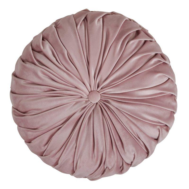 14" Velvet Pintucked Poly Filled Round Throw Pillow - Saro Lifestyle