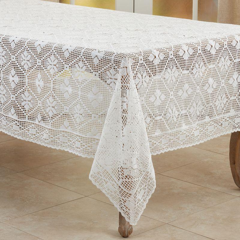 Vintage White Crochet Rectangular Tablecloth