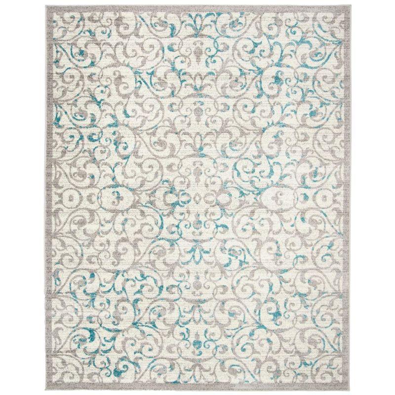 Ivory and Blue Floral 8' x 10' Synthetic Area Rug