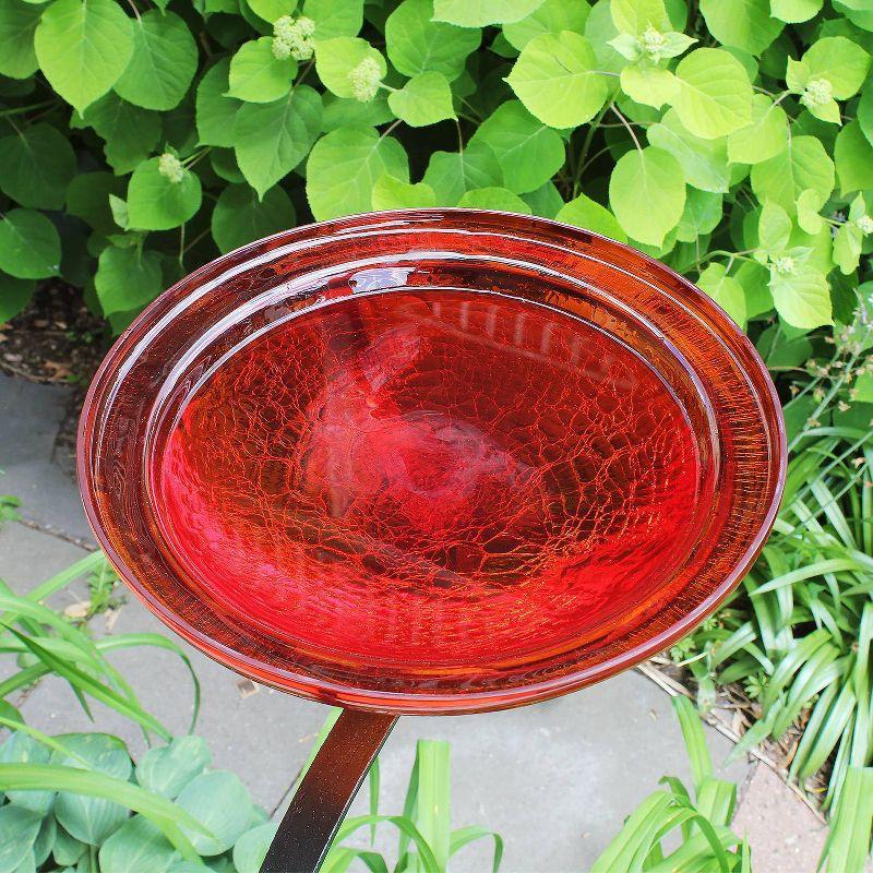 Achla Designs 13.75" x 12.5" x 18.5" Reflective Crackle Glass Birdbath Bowl with Rail Mount Bracket Red