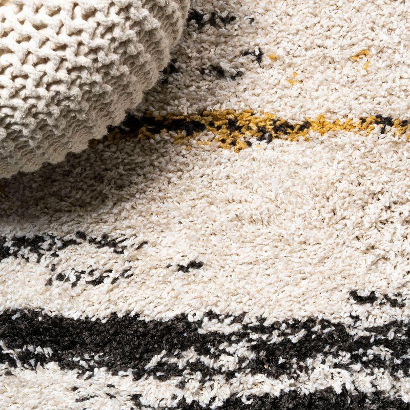 8'x10' Nova Modern Bold Strie' Shag Area Rug, Beige/Black/Yellow - JONATHAN Y