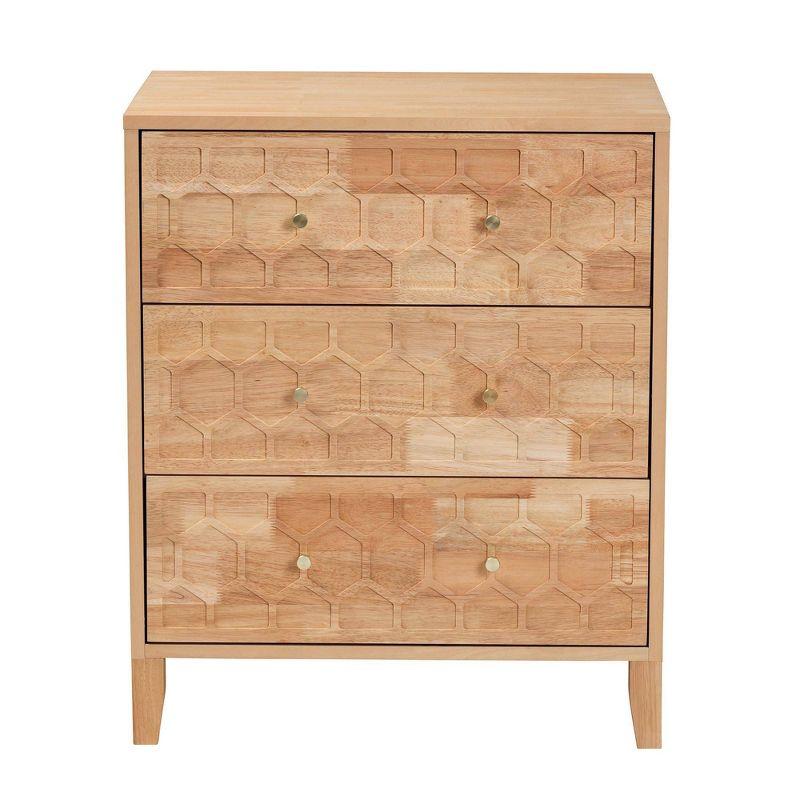 Baxton Studio Hosea Carved Honeycomb 3 Drawer Chest Natural