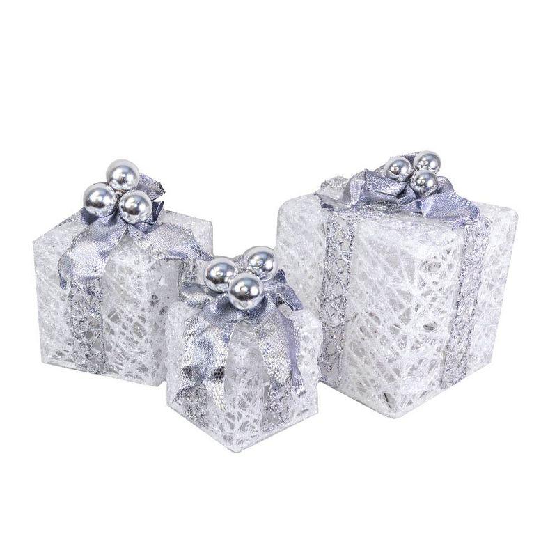Novelty Lights LED Pre-Lit Twinkle Glittered White Gift Boxes at Christmas for Under Tree Decoration, 70 lights, Pure White, Set of 3