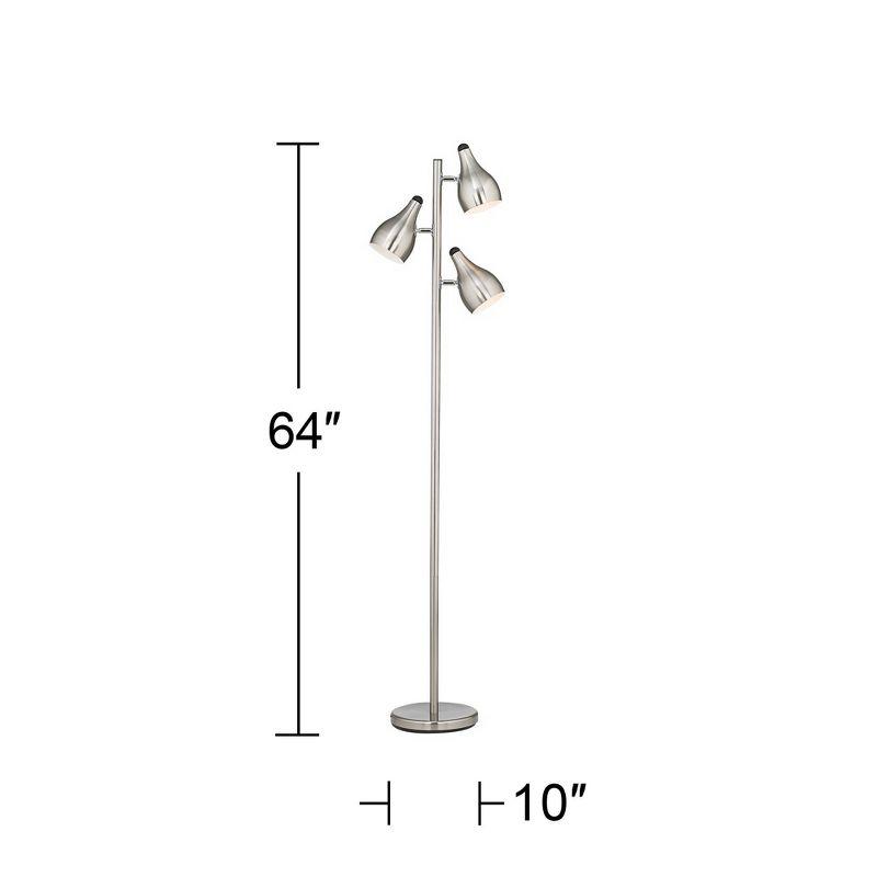 360 Lighting Modern Floor Lamp 3-Light Tree 64" Tall Brushed Steel Adjustable Shades for Living Room Reading Bedroom Office