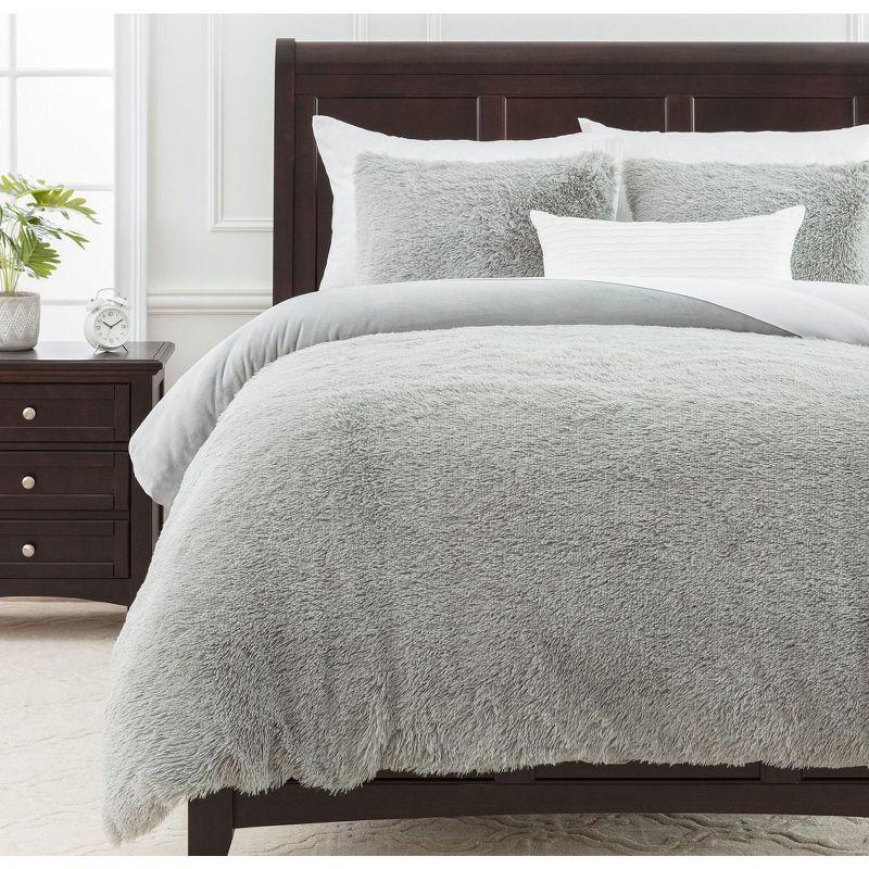 Gray King Ultra Soft Faux Fur Duvet Cover Set