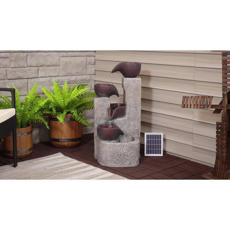 Sunnydaze Outdoor Polyresin Solar Powered Aged Tiered Vessels Water Fountain with Battery Backup - 29"