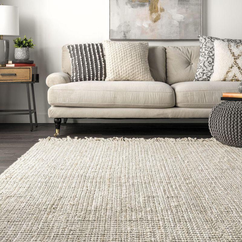 Nuloom 2x3 Daniela Jute Tassel Hand Woven Indoor Area Rug, Off White, Solid Chunky Farmhouse Design, Natural Fiber BedroomLiving Room