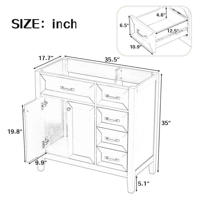 36 Inch Black Solid Wood Bathroom Vanity with 3 Drawers