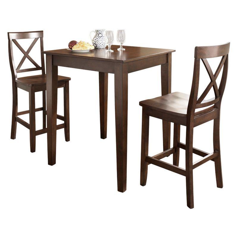 Vintage Mahogany 3-Piece Pub Dining Set with X-Back Stools