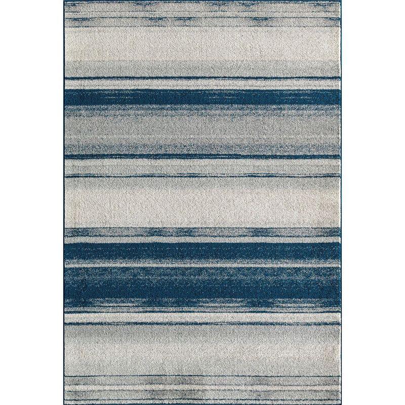 Abstract Seaside Horizon 8' Round Blue Synthetic Area Rug