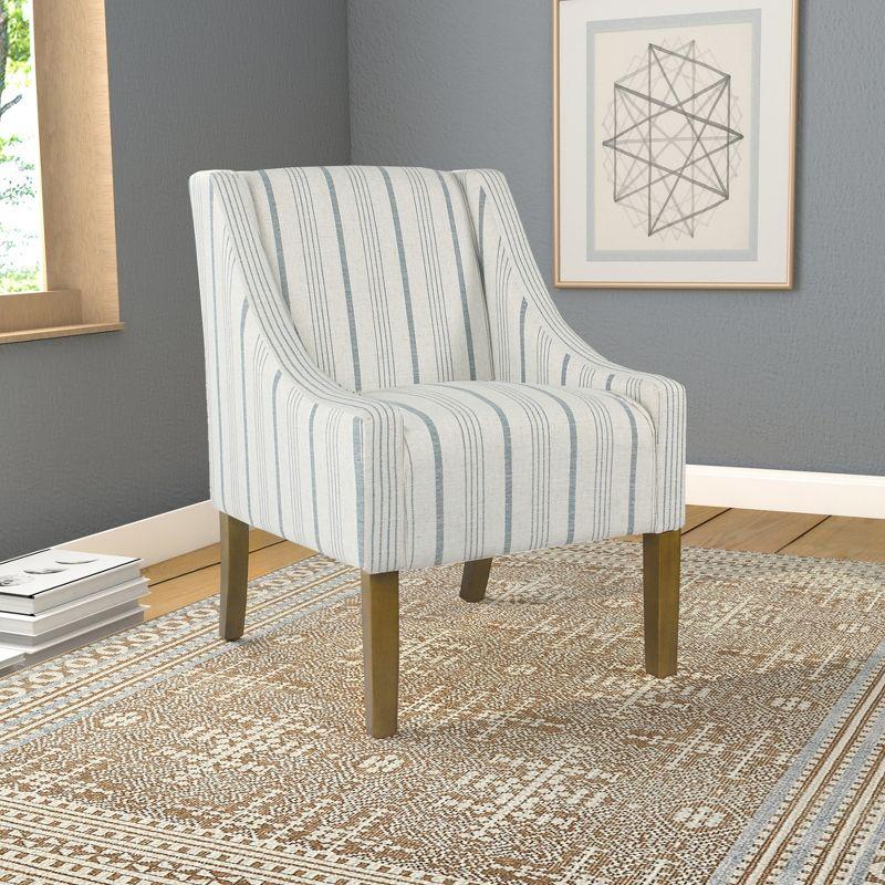 Calypso Blue Striped Modern Swoop Accent Armchair