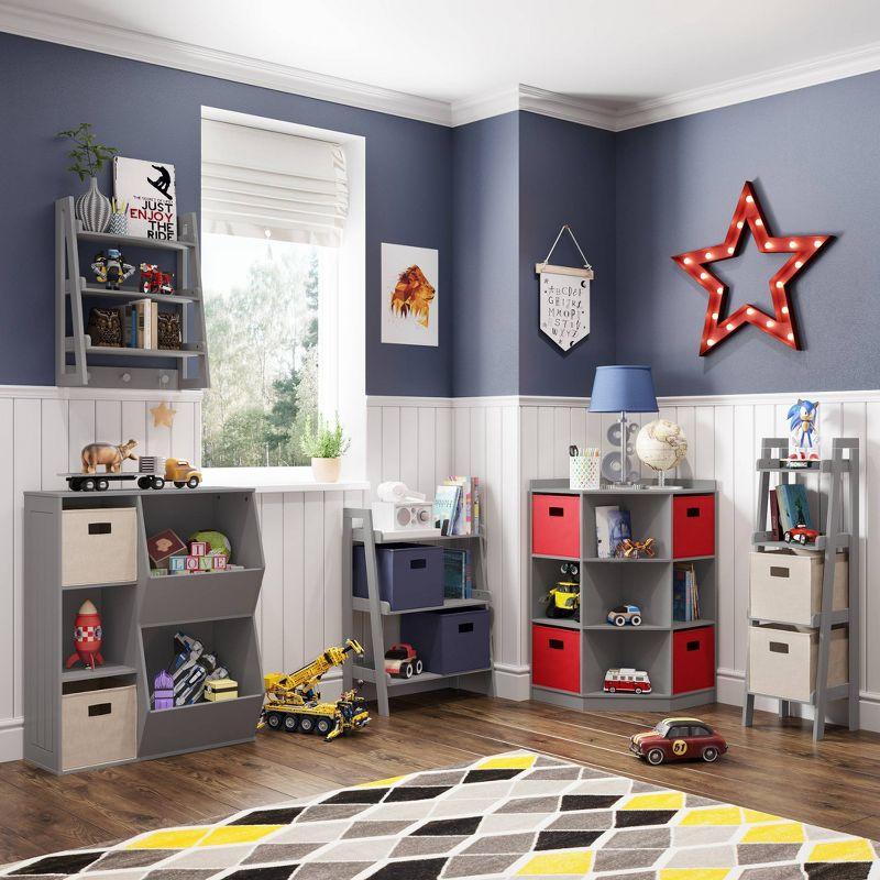 Gray Kids Corner Cabinet with 6 Cubbies and 3 Shelves