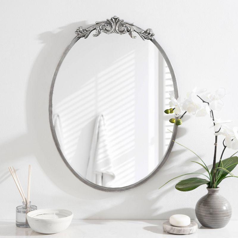 Kate & Laurel All Things Decor 18"x24" Arendahl Traditional Vertical Oval Wall Mirror Silver: No Assembly, Metal Frame, Wall Mounted