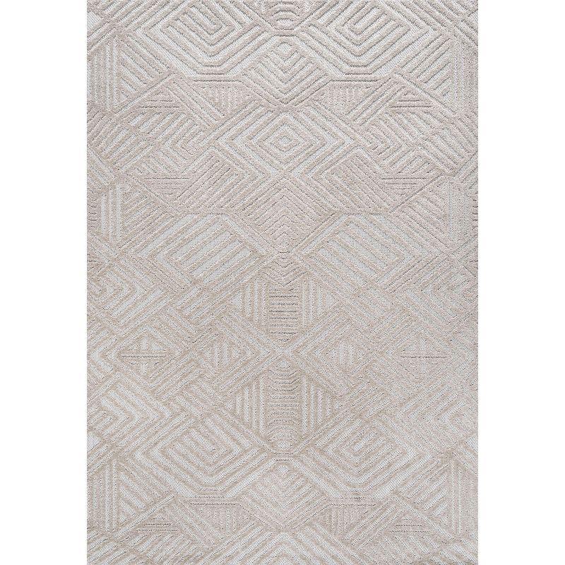 Jordan High-Low Pile Beige Geometric Indoor/Outdoor Area Rug