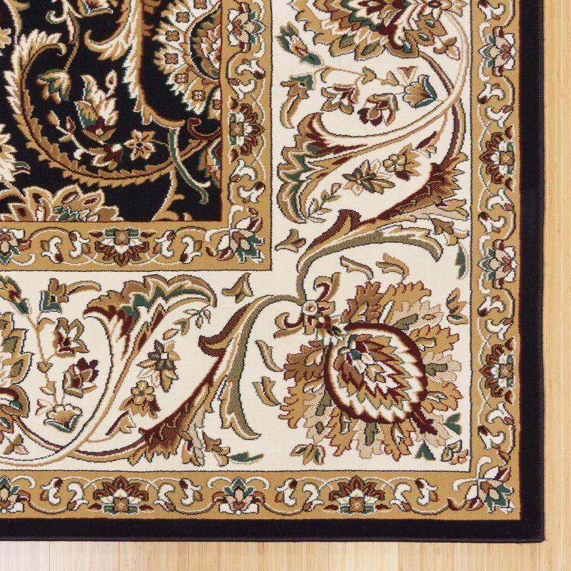 Majestic Croft Traditional Scrolled Floral Wide Border Black/Gold Polypropylene Area Rug