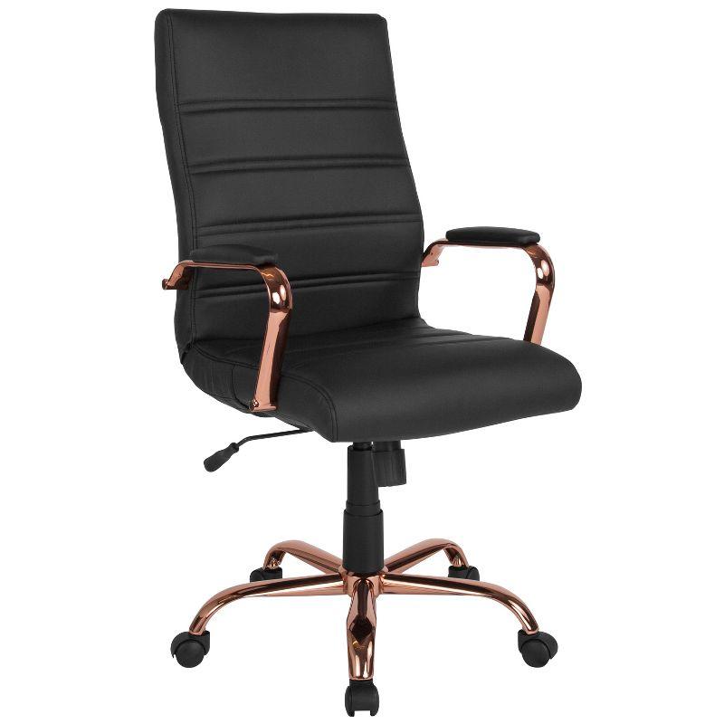 High Back Black LeatherSoft Executive Chair with Rose Gold Metal Base