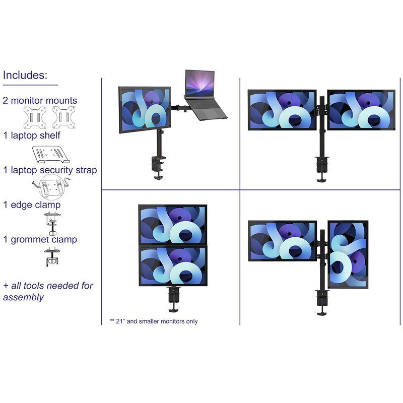 Adjustable Black Steel Dual Monitor and Laptop Stand