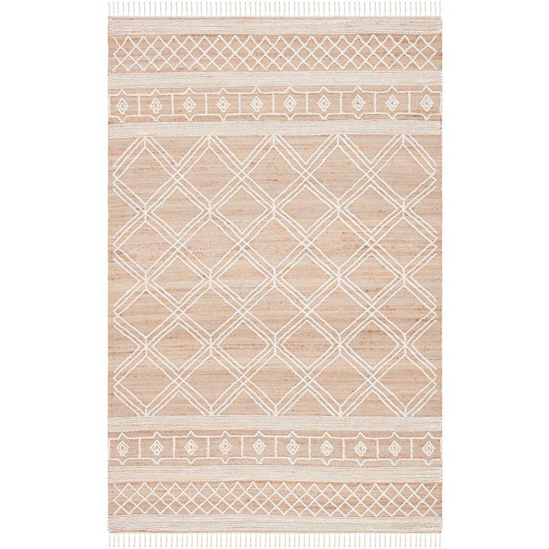 Ivory and Natural Wool Flat Woven Rectangular Area Rug