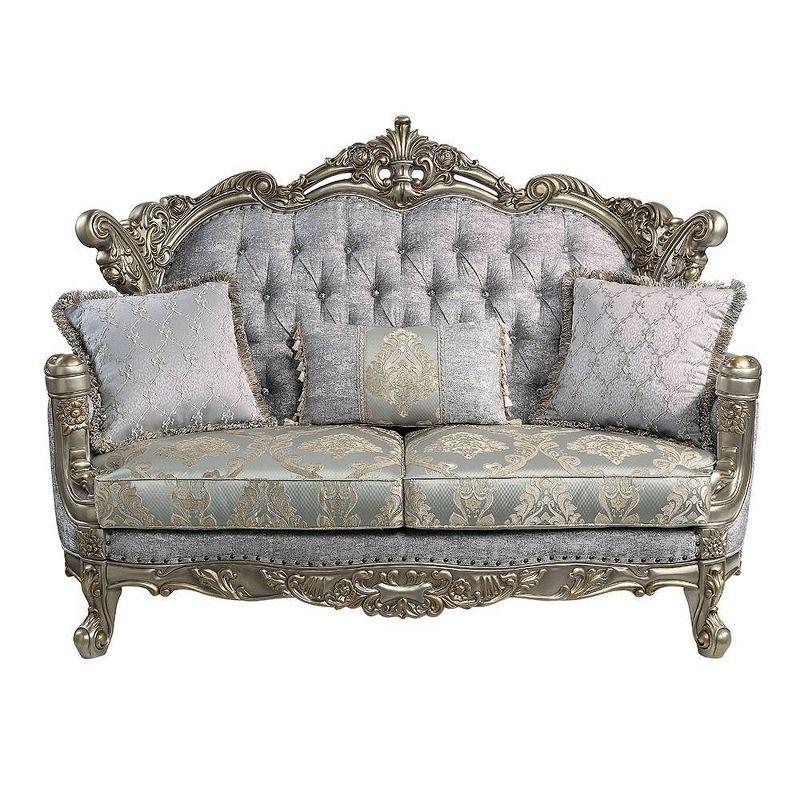 73" Miliani Sofa Fabric and Antique Bronze Finish - Acme Furniture: Leather Upholstery, Wood Frame, Includes 3 Pillows