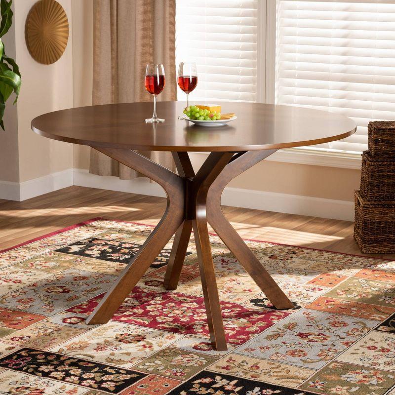 48" Kenji Wide Round Wood Dining Table Walnut - Baxton Studio: Mid-Century Modern, Seats 6, MDF Composite