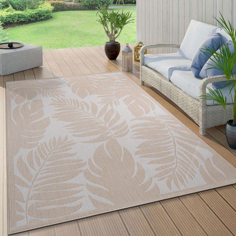 World Rug Gallery Floral Leaves Textured Flat Weave Indoor/Outdoor Area Rug - NATURAL 7'10"X10'
