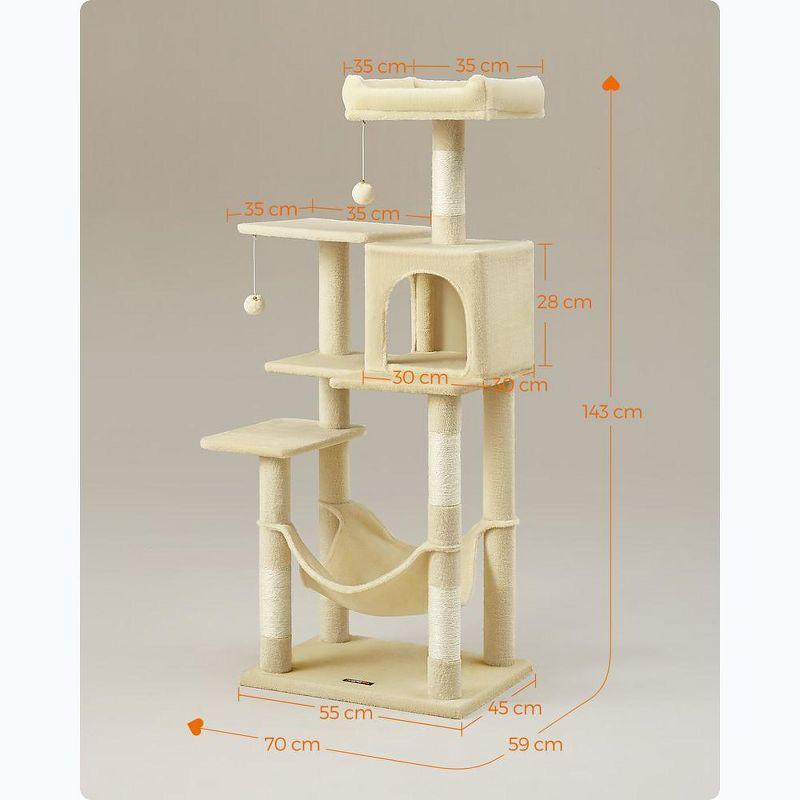 Feandrea Cat Tree, 56.3-Inch Cat Tower for Indoor Cats, Multi-Level Cat Condo with 4 Scratching Posts, 2 Perches, Hammock, Cave, Beige