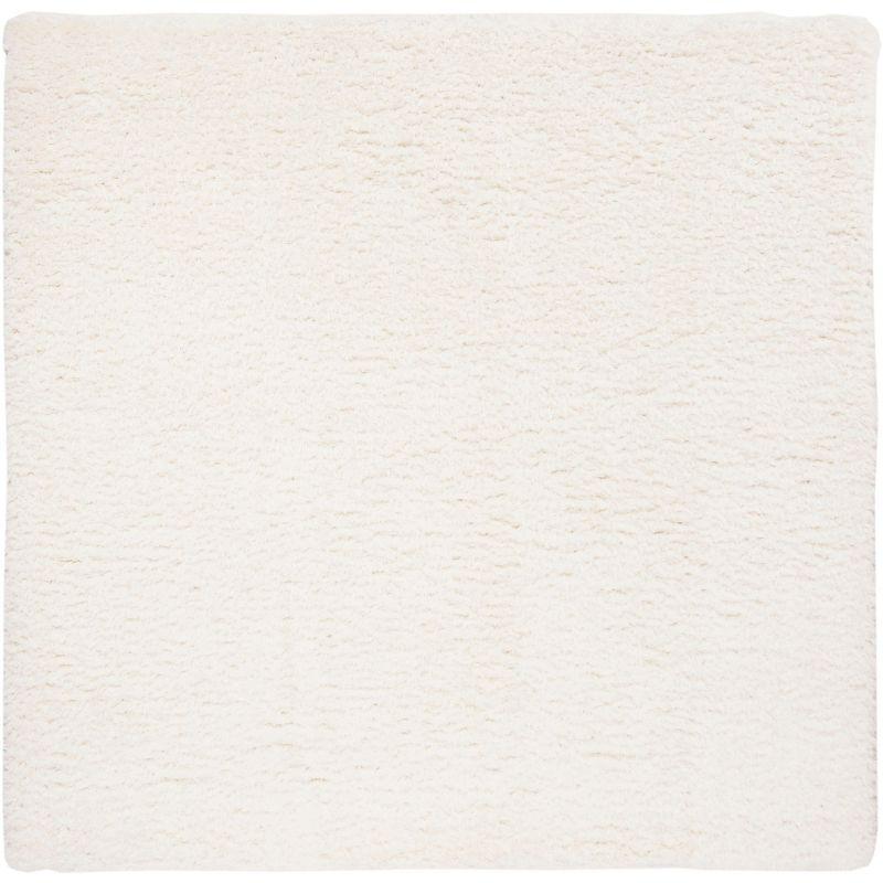 Luxurious Ivory Square Shag Area Rug - Hand-knotted Wool & Synthetic Blend