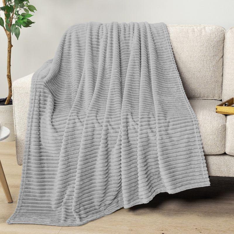 PAVILIA Super Soft Fleece Flannel Ribbed Striped Throw Blanket, Luxury Fuzzy Plush Warm Cozy for Sofa Couch Bed