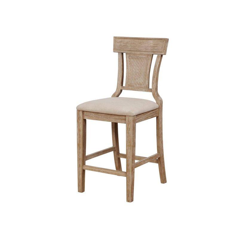 Rylan Rustic Graywash Solid Wood Counter Stool with Hand-Woven Back