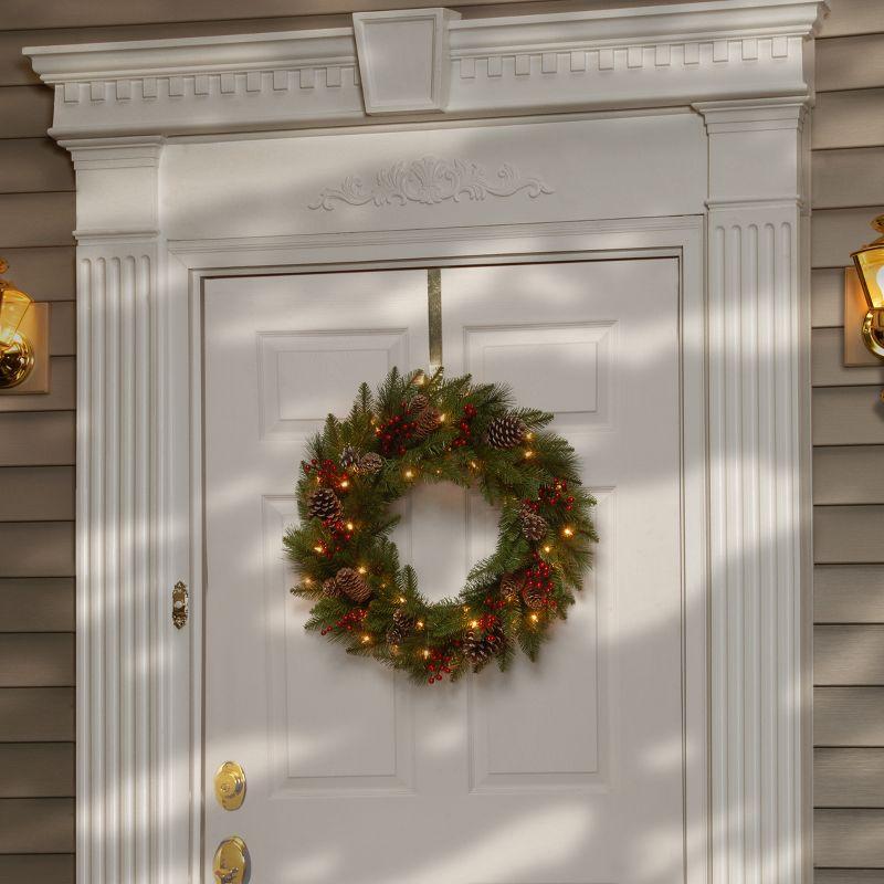 24" Prelit Flocked Bristle Berry Pine Christmas Wreath Green with White Lights - National Tree Company