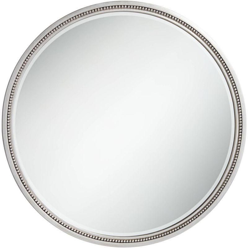 Elegant Silver Wood Framed 38" Round Beveled Wall Mirror