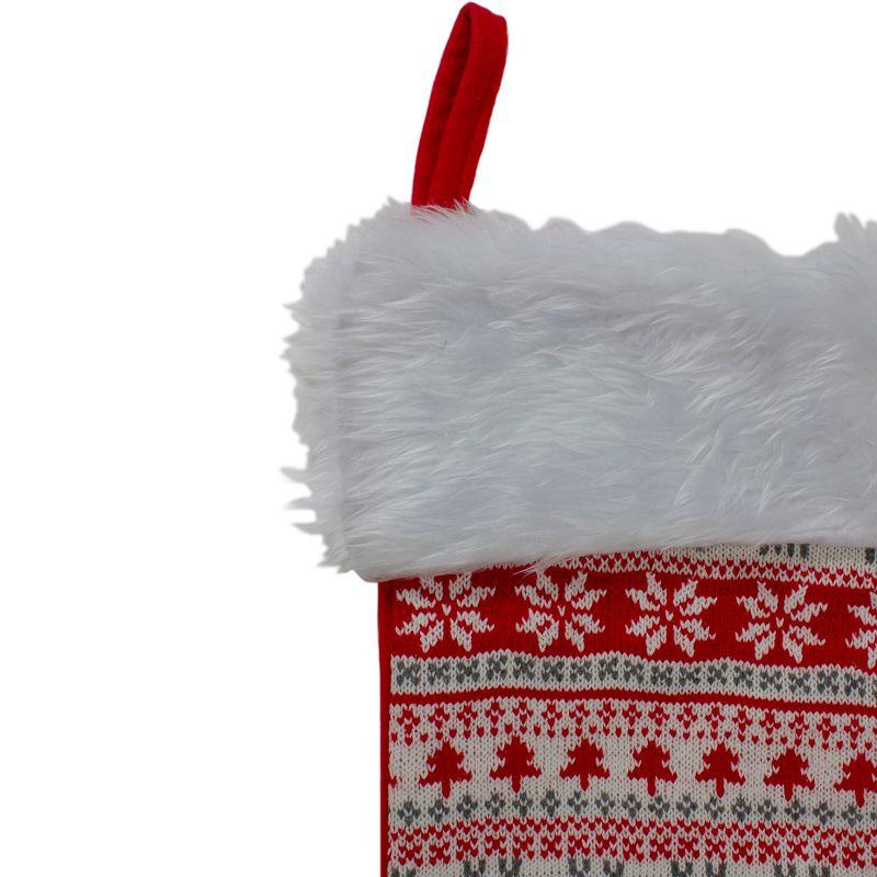 Nordic Red and White Knit Christmas Stocking with Faux Fur Cuff