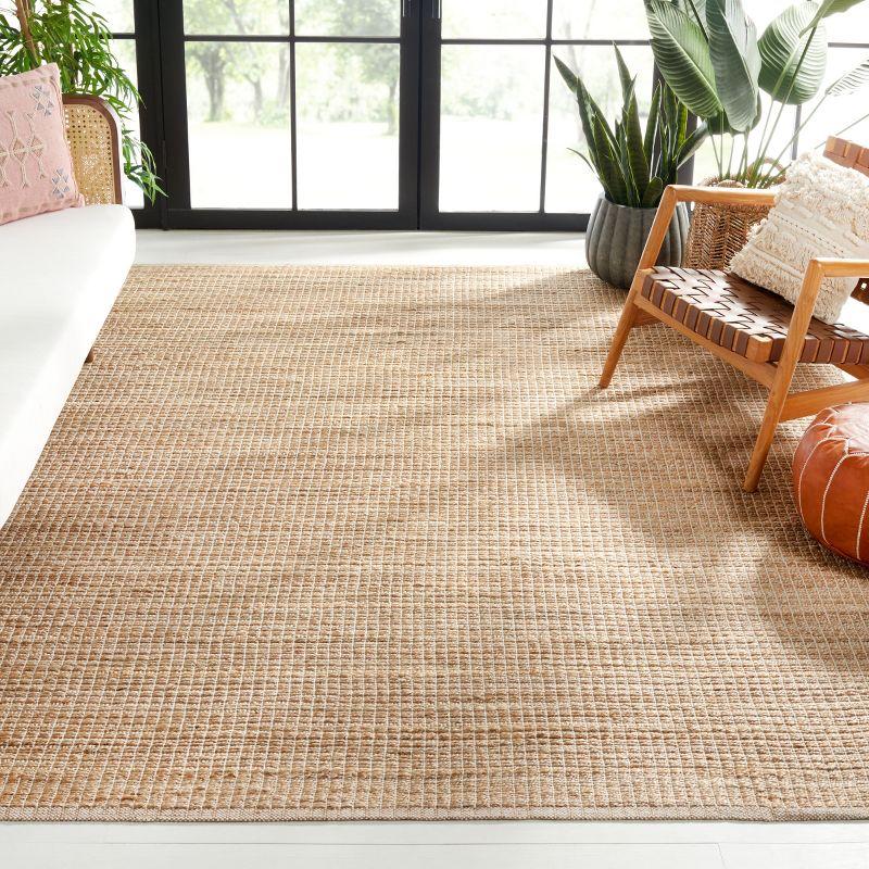 Natural Beige Handwoven Jute and Cotton Area Rug