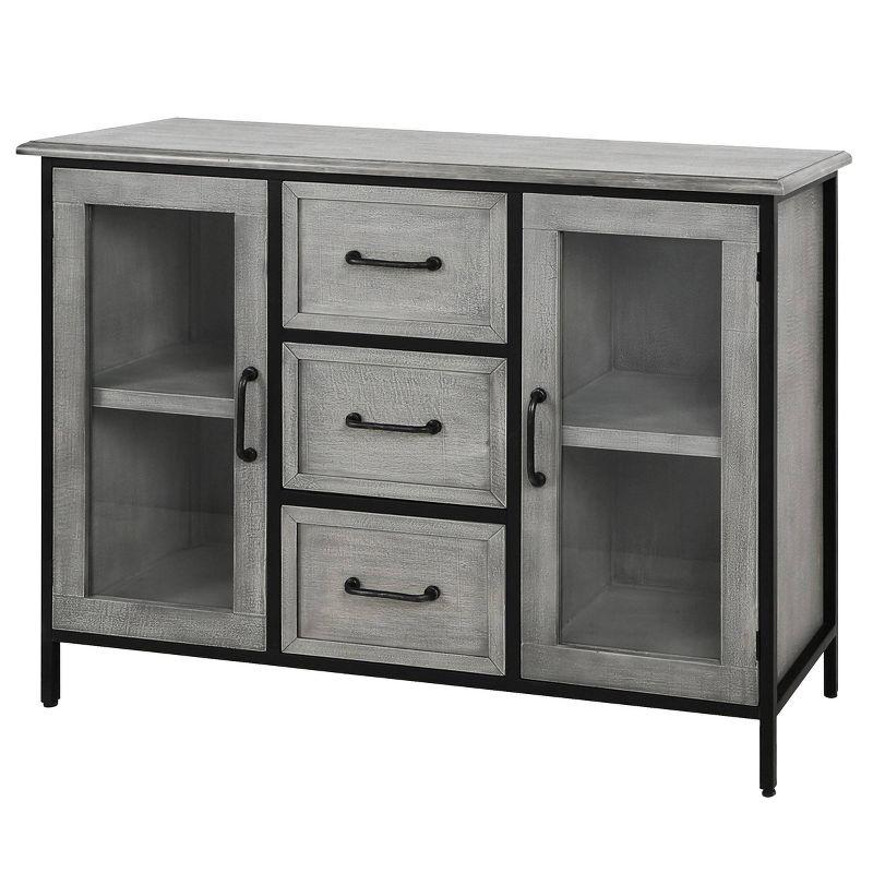 2 Doors and 3 Drawers Wood and Metal Cabinet Brown - StyleCraft: Industrial Mango Veneer Accent Storage