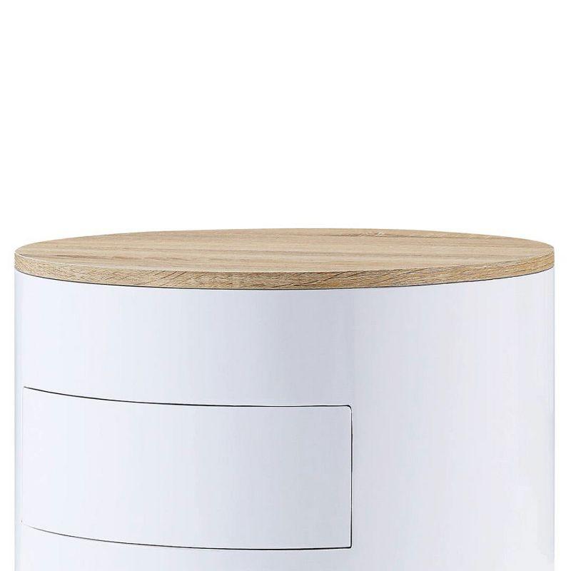 Otith White High Gloss Round Night Table with Drawer