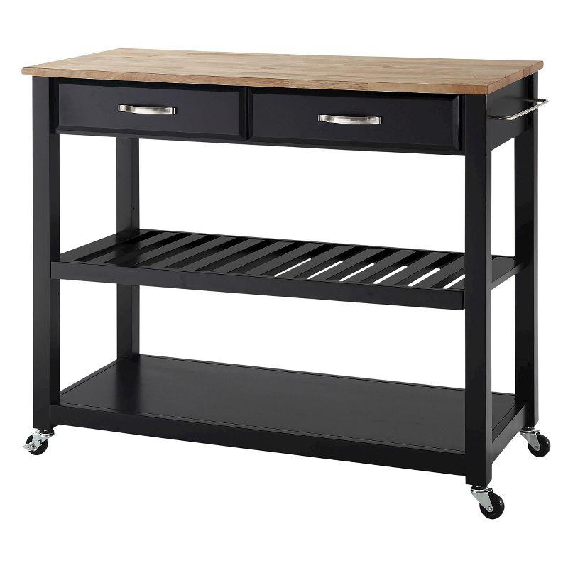 Natural Wood Top Kitchen Cart/Island with Optional Stool Storage - Black - Crosley: Solid Hardwood, Adjustable Shelf, Wheeled