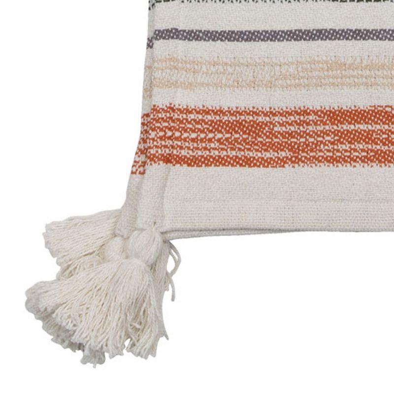 Multicolor Hand Woven 50 x 60 inch Cotton Throw Blanket with Hand Tied Tassels - Foreside Home & Garden