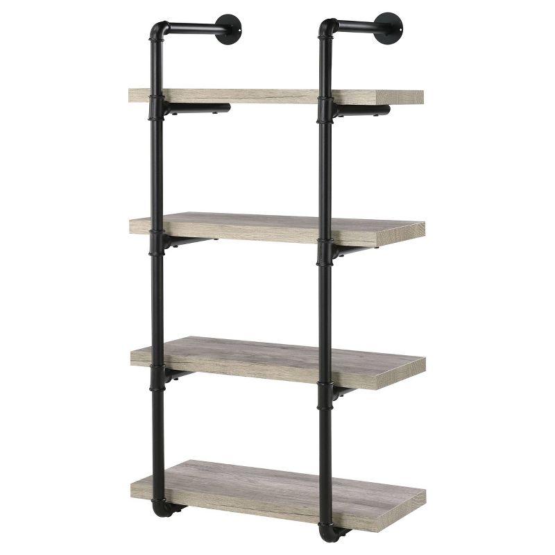 24" Elmcrest 4 Shelf Wall Bookcase with Black Frame Gray Driftwood - Coaster: Industrial Style, Laminated Steel & MDF
