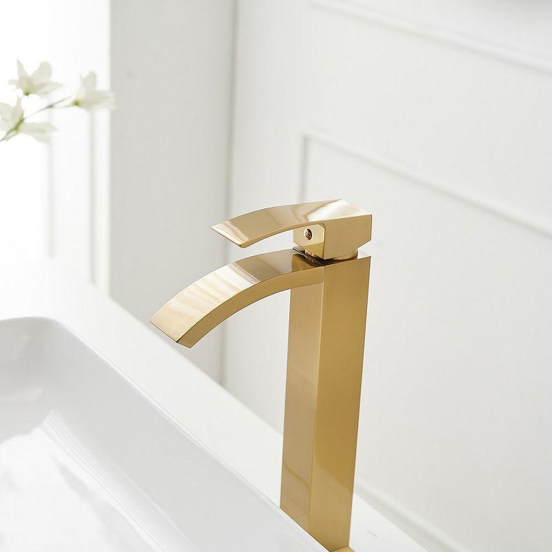 BWE Waterfall Single Hole Single Handle Bathroom Vessel Sink Faucet in Brushed Gold