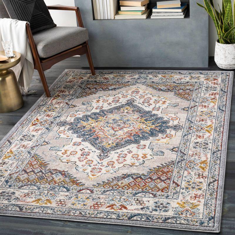 Livabliss 6'7"x9' Kashan Traditional Rugs Gray: Medium Pile, Stain & Fade-Resistant, Polypropylene, Indoor Use