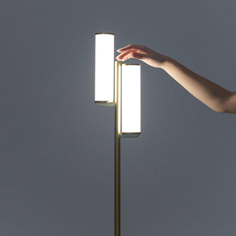 Brightech Gemini 64 in. Industrial 2-Light 3-Way Dimming LED Floor Lamp with 2 Glass Cylinder Shades