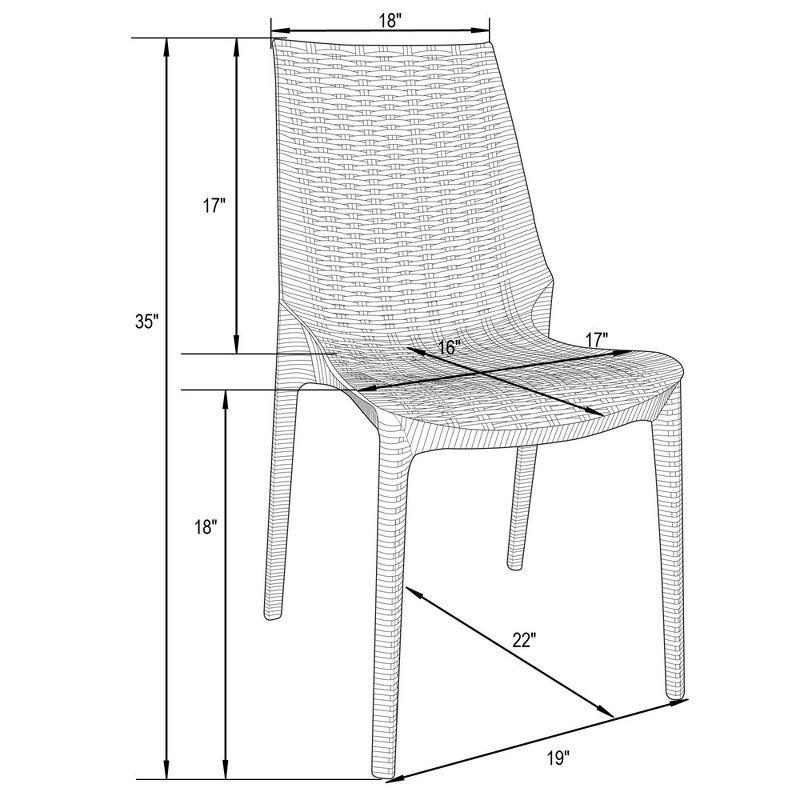 LeisureMod Kent Modern Outdoor Plastic Dining Chair Stackable Design Set of 4 in Black