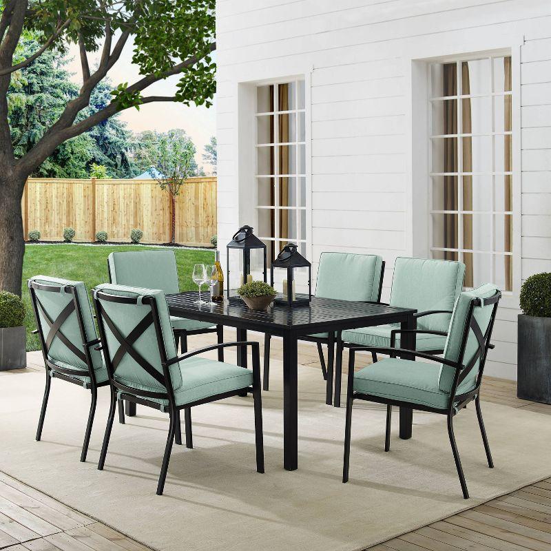 Kaplan 7pc Outdoor Dining Set with Arm Chairs Mist/Oil Rubbed Bronze - Crosley: Weather-Resistant Patio Furniture